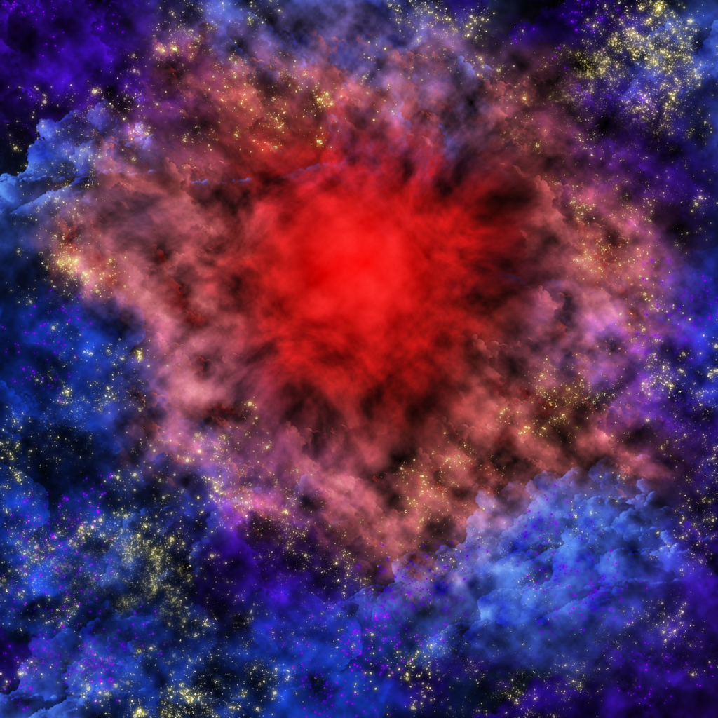 Illustration trou bleu et rouge dans l'espace avec étoiles scintillantes réalisé avec photoshop , page graphisme freelance